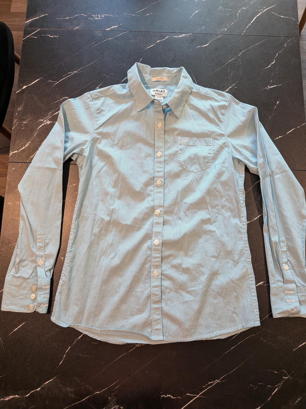 Ariat Light Blue and White Striped Casual Button-Down Shirt - Picture 3 of 9